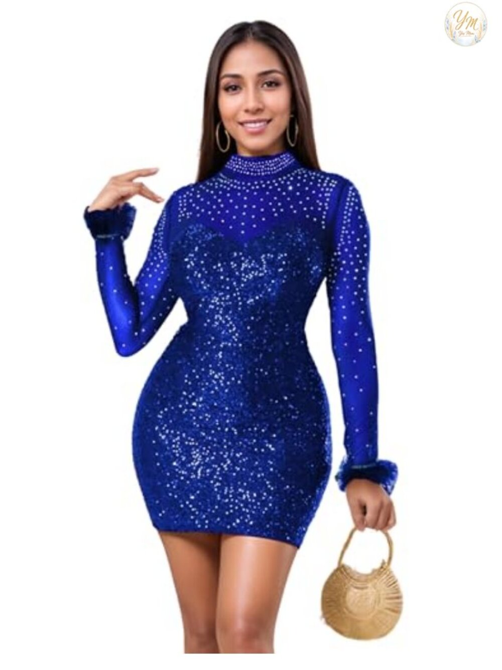Sparkly Sequin Bodycon Mini Dress Long Sleeve Party Club